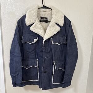 Vintage Sears Western Sportswear Denim Fleece Lined Parka Peacoat Jacket Size 42